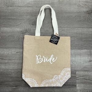 Bridal Bag "Bride" Jute Embroidered Tote Beige NWT